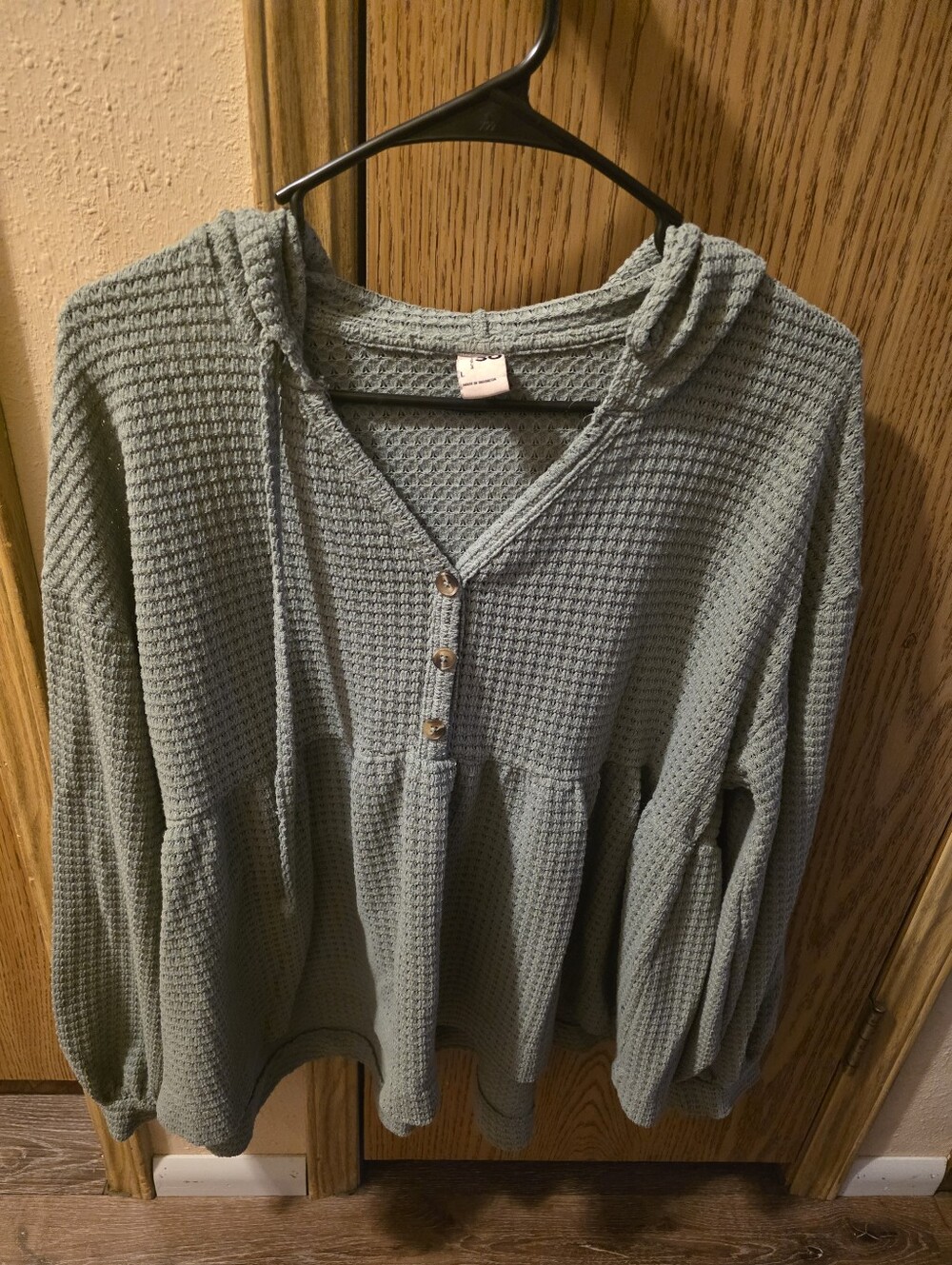 SO Sage Green Waffle Knit Hooded Henley